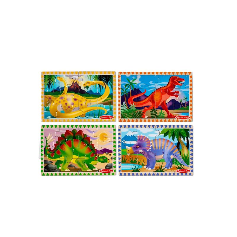 Juego de rompecabezas de madera para niños de Melissa & Doug Dinosaurs en una caja de almacenamiento - 4 piezas