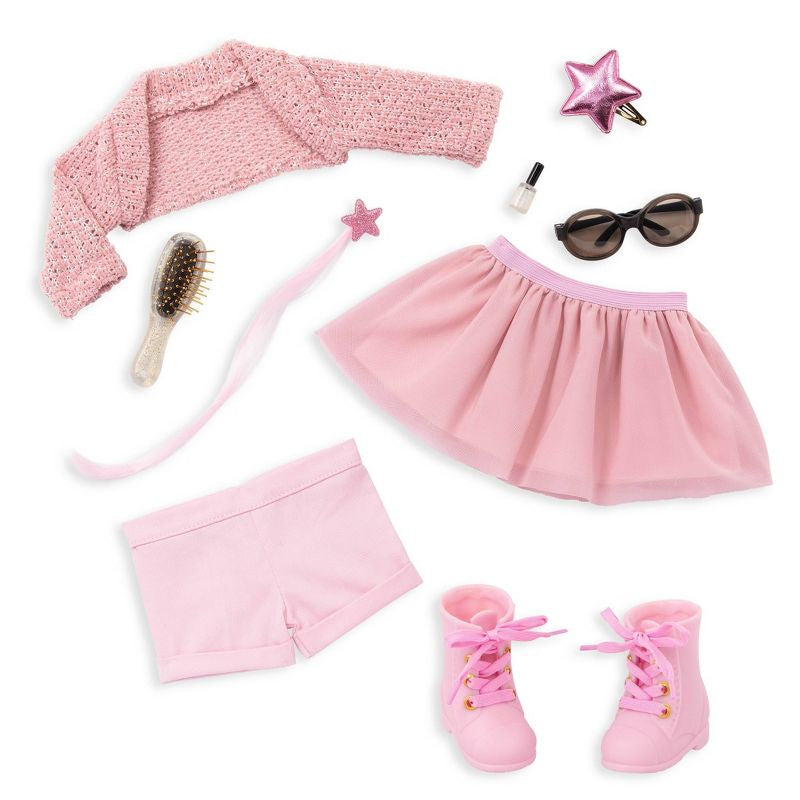 Nuestro kit de inicio de moda de generación en caja de regalo Stella con trajes y accesorios Mix & Match Muñeca de moda de 18"