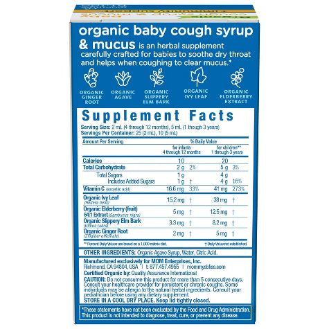 Mommy's Bliss Organic Baby Tos & Mucussirup - Baya de saúco - 1,67 fl oz