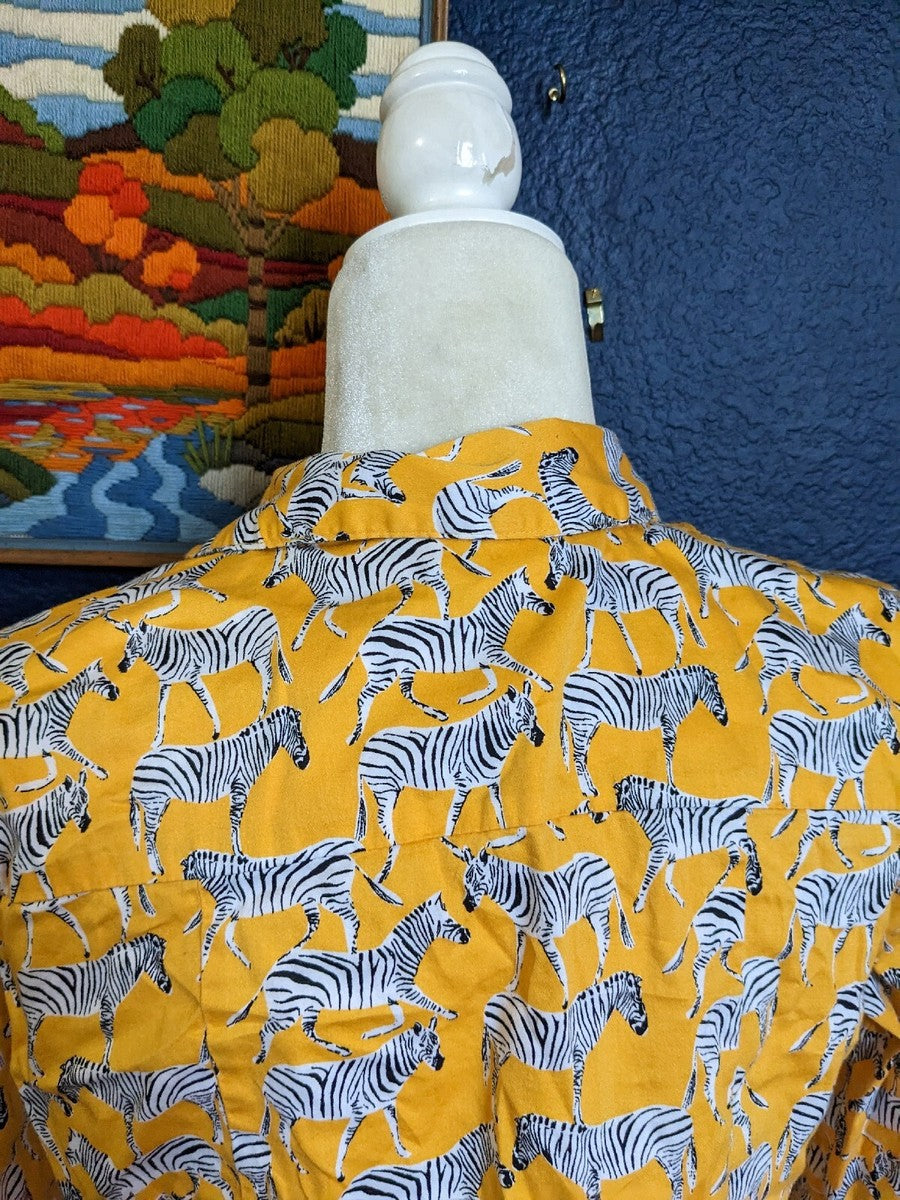 Blusa - 7th Avenue Henley Top Pullover Cebra Novedad Safari Amarillo Animal - Talla Mediana M