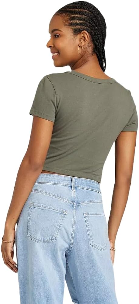 Wild Fable - Camiseta corta de manga corta con cuello en V para mujer - talla XS