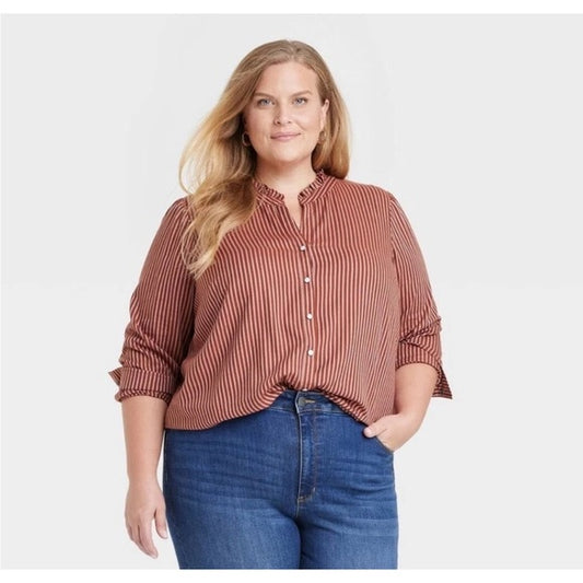 Blusa tipo Camisa -Knox Rose -Rust Striped para mujer, nueva, talla 2X