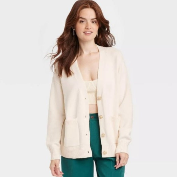 Cárdigan boyfriend de frente abierto color crema - a new day - Talla XL