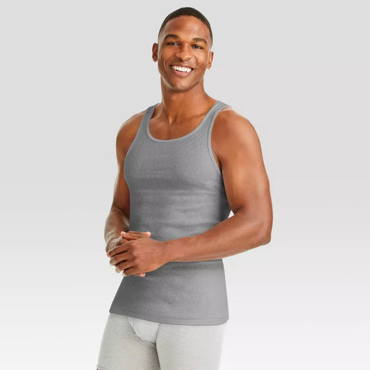 Camiseta sin mangas acanalada que absorbe la humedad para hombre de Hanes 6pk - Gris/Negro- 2XL