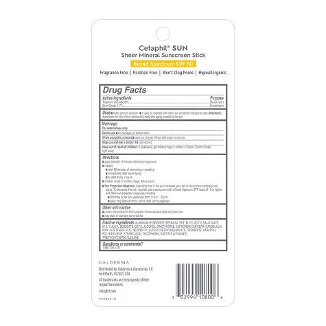 Cetaphil Sheer Mineral Sunscreen Stick for Face & Body - SPF 50 - 0.5 fl oz