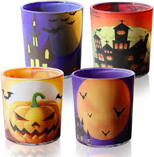 Portavelas de Halloween 4PCS, SHMILMH Portavelas votivas de vidrio Telarros de velas para centros de mesa de Halloween, chimenea, repisa