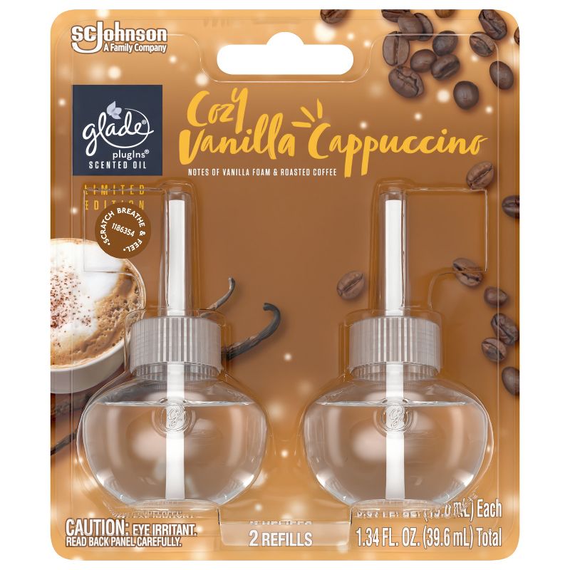 Glade PlugIns Scented Oil Air Freshener - Cozy Vanilla Cappuccino Refill - 1.34oz/2pk