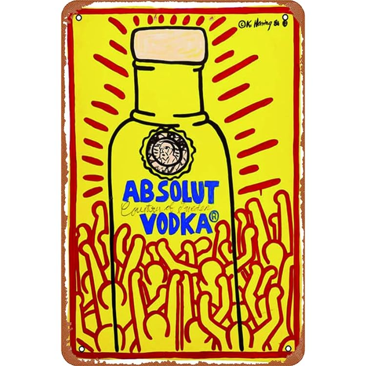 Absolut Vodka (1986) - Keith Haring - Pop Art Painting Home Cafe Wall Decoration Mejor regalo para amigos Retro Tin Sign 8X12 pulgadas