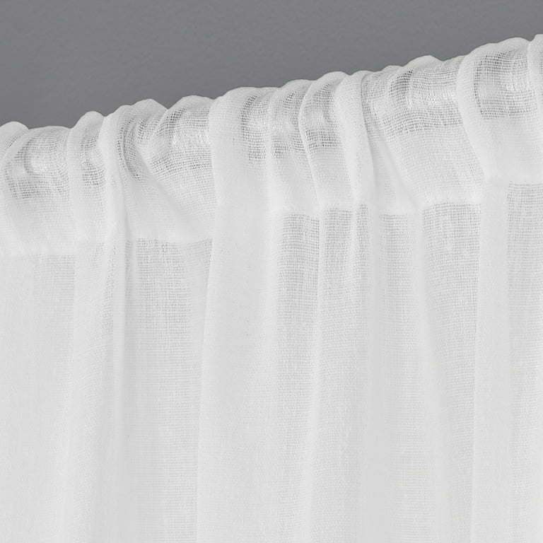 Cortinas exclusivas para el hogar, par de paneles de cortinas de bolsillo Jacquard Sheer Rod con aspecto de lino con textura belga, 50x108, blanco de invierno