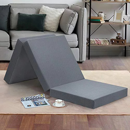 Topper de espuma de memoria Olee Sleep Tri-Folding, 4 pulgadas, gris, gemelo estrecho, alfombra de juego, cama plegable, cama de invitados, cama portátil