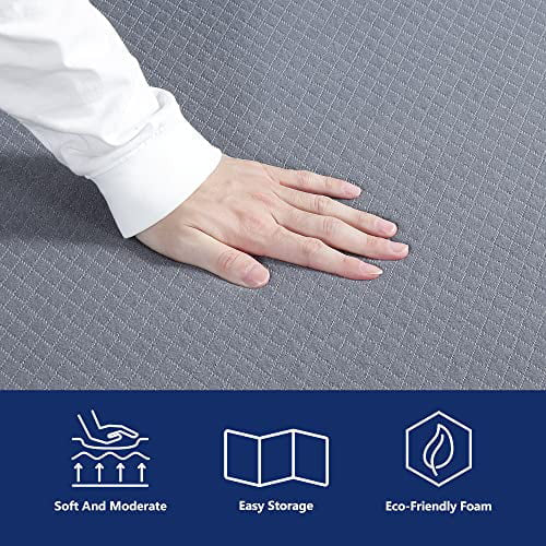 Topper de espuma de memoria Olee Sleep Tri-Folding, 4 pulgadas, gris, gemelo estrecho, alfombra de juego, cama plegable, cama de invitados, cama portátil
