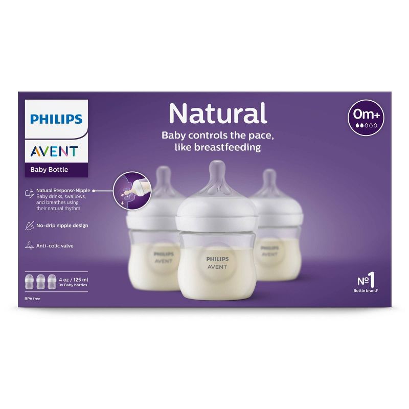 Biberón natural Philips Avent 3pk con pezón de respuesta natural - Transparente - 4 oz