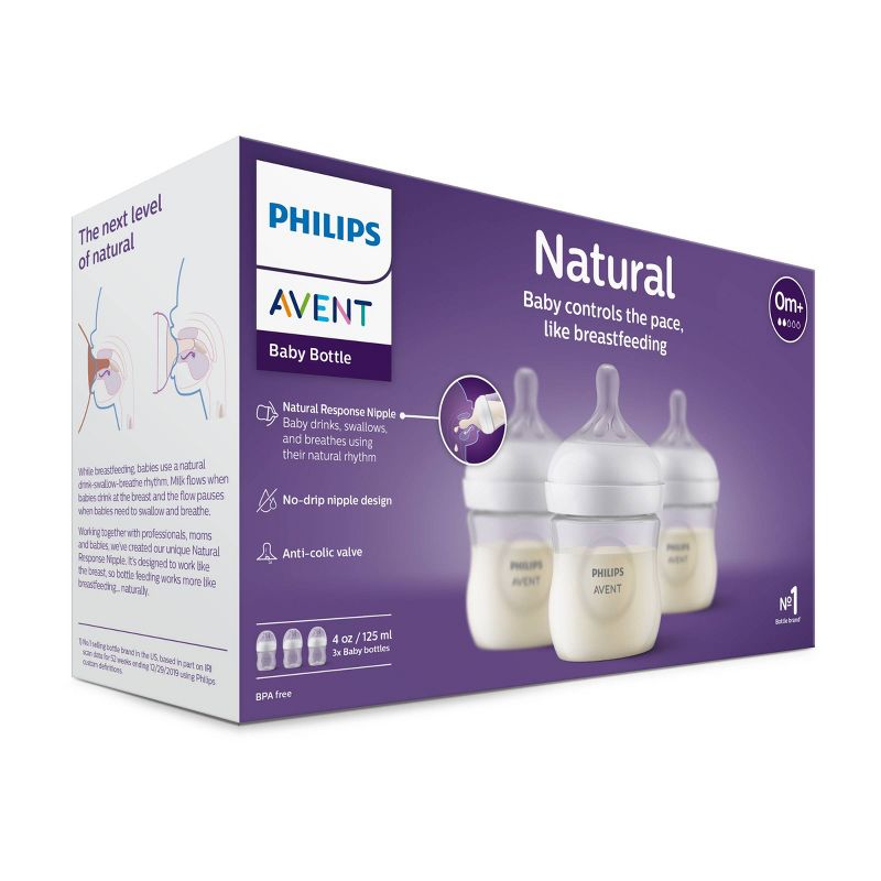 Biberón natural Philips Avent 3pk con pezón de respuesta natural - Transparente - 4 oz