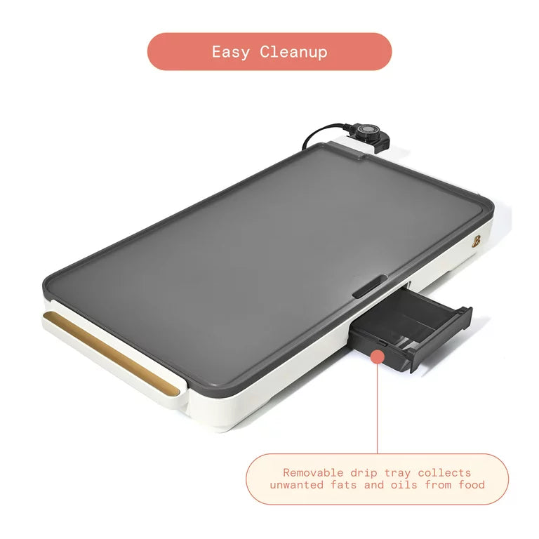 Hermosa plancha eléctrica XL de 12" x 22" - Antiadherente, glaseado blanco de Drew Barrymore