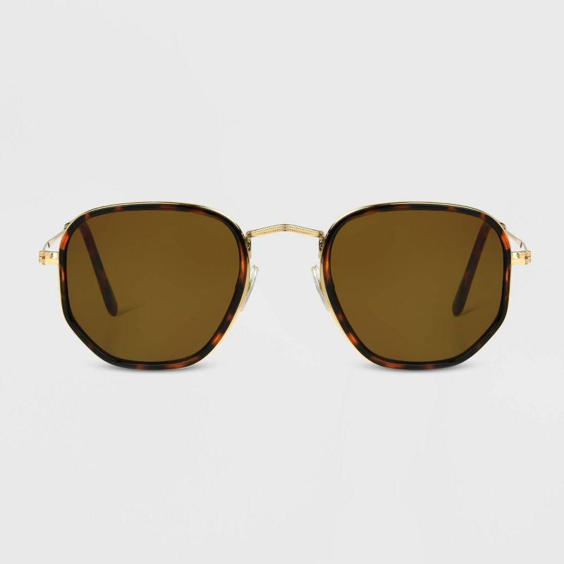 Gafas de sol redondas Geo de metal estrecho con estampado de cáscara de tortuga para mujer - Universal Thread™ Gold