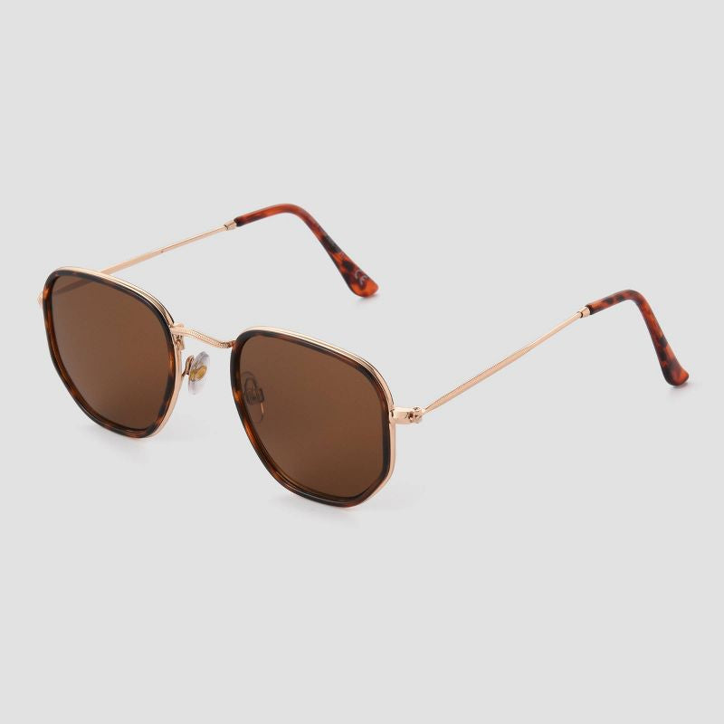 Gafas de sol redondas Geo de metal estrecho con estampado de cáscara de tortuga para mujer - Universal Thread™ Gold