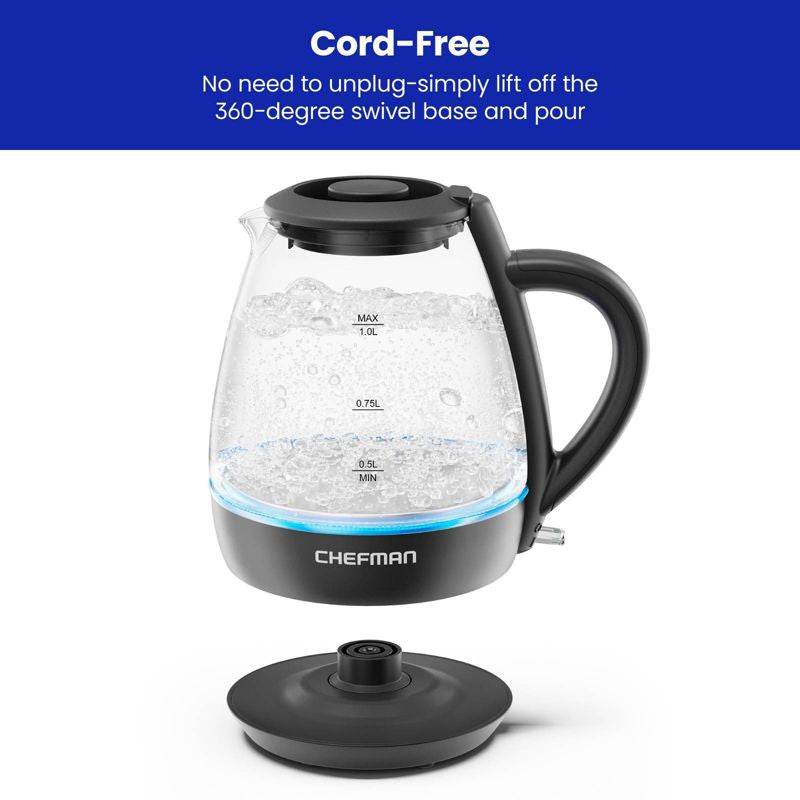 Hervidor de cocción rápida Chefman de 1 L con apagado automático - Negro
