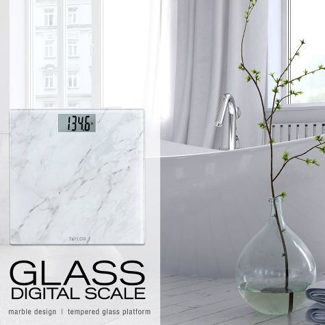Escala digital de vidrio con diseño de mármol blanco - Taylor