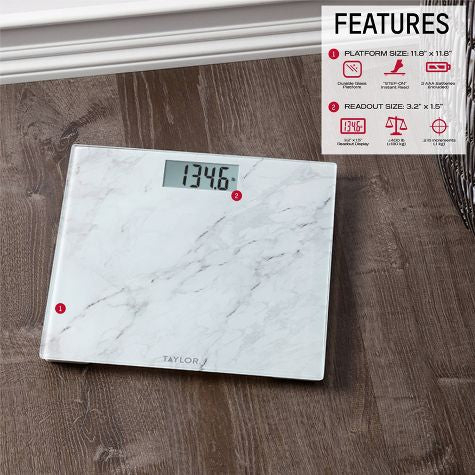 Escala digital de vidrio con diseño de mármol blanco - Taylor