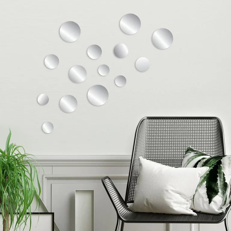 Calcomanías de espejo de pared de círculo de plata autoadhesivo Peel & Stick de 12pcs Peel & Stick