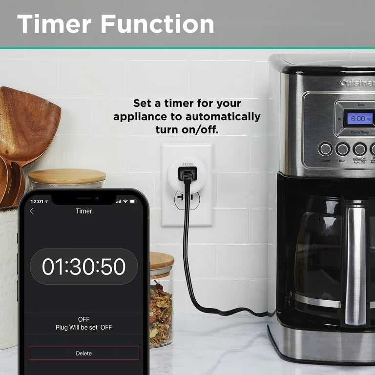 iHome Smart Plug funciona con Alexa y Google Home, control de aplicaciones, 10 amperios - (paquete de 2 dispositivos ) Blanco