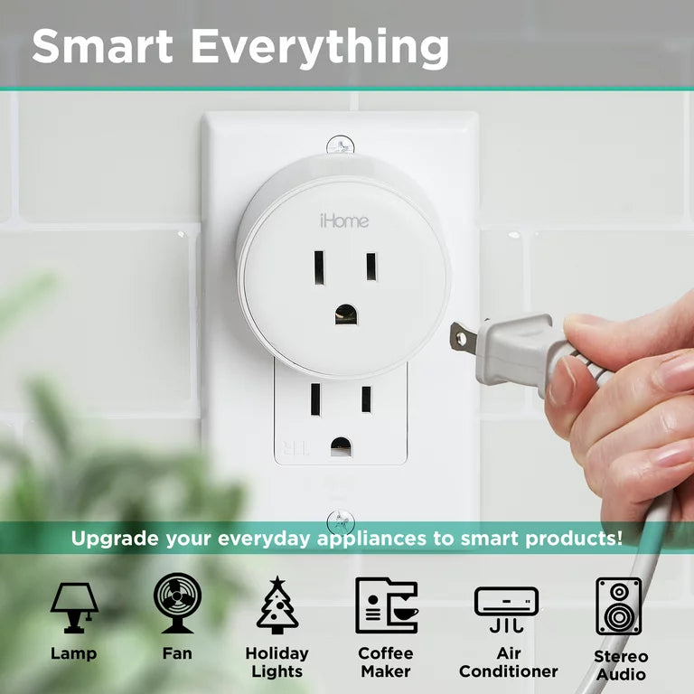 iHome Smart Plug funciona con Alexa y Google Home, control de aplicaciones, 10 amperios - (paquete de 2 dispositivos ) Blanco