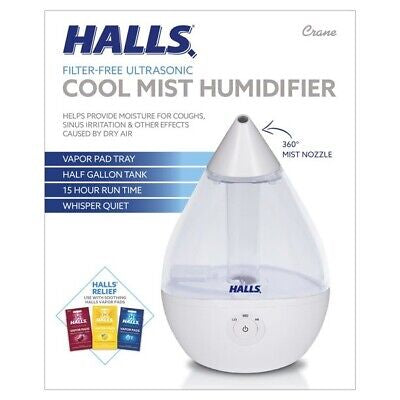 Humidificador de gotas Grúa + HALLS, 0,5 GALONES, transparente/blanco
