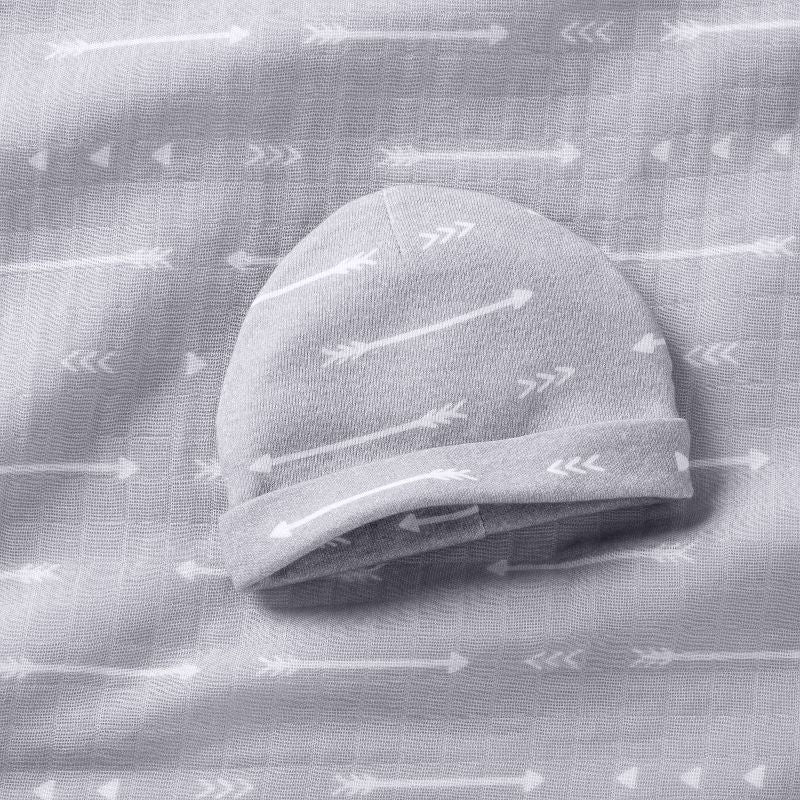 Juego de regalo de manta y gorro de bebé con envoltura de muselina del hospital - Flecha gris - 2 piezas - Cloud Island™