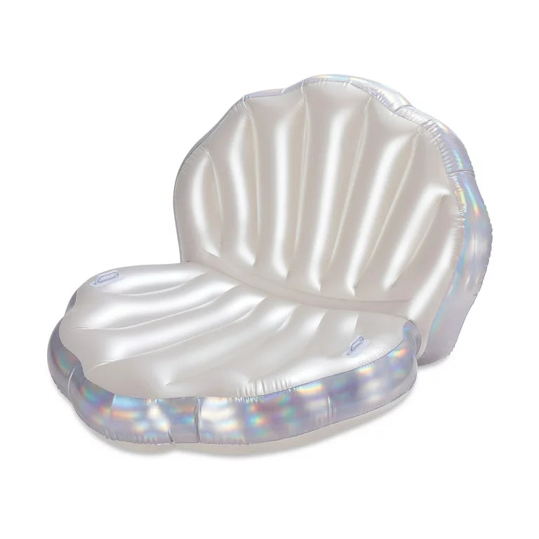 Flotador de piscina de conchas holográficas inflables de día de juego, plata holográfica, para adultos, unisex