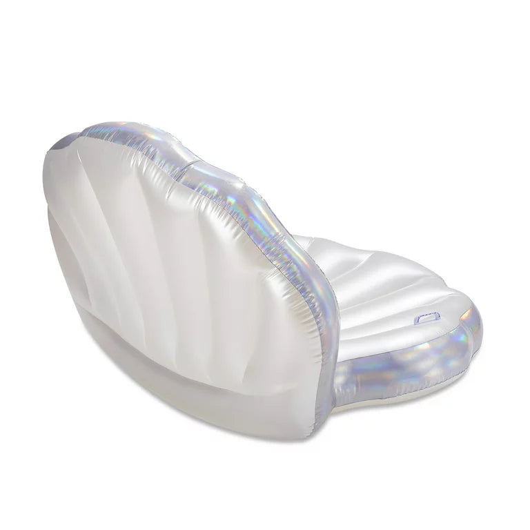 Flotador de piscina de conchas holográficas inflables de día de juego, plata holográfica, para adultos, unisex