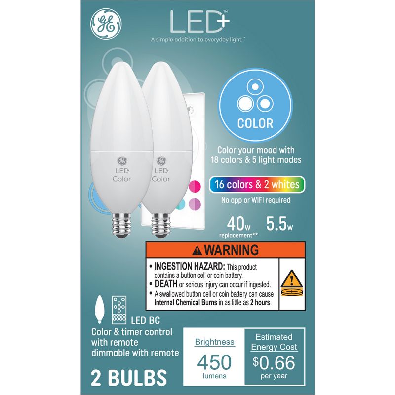 Bombillas LED decorativas que cambian el color con control remoto GE 2pk