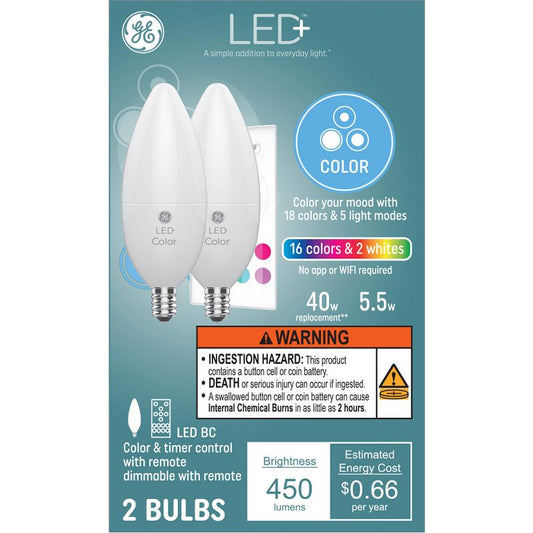 Bombillas LED decorativas que cambian el color con control remoto GE 2pk
