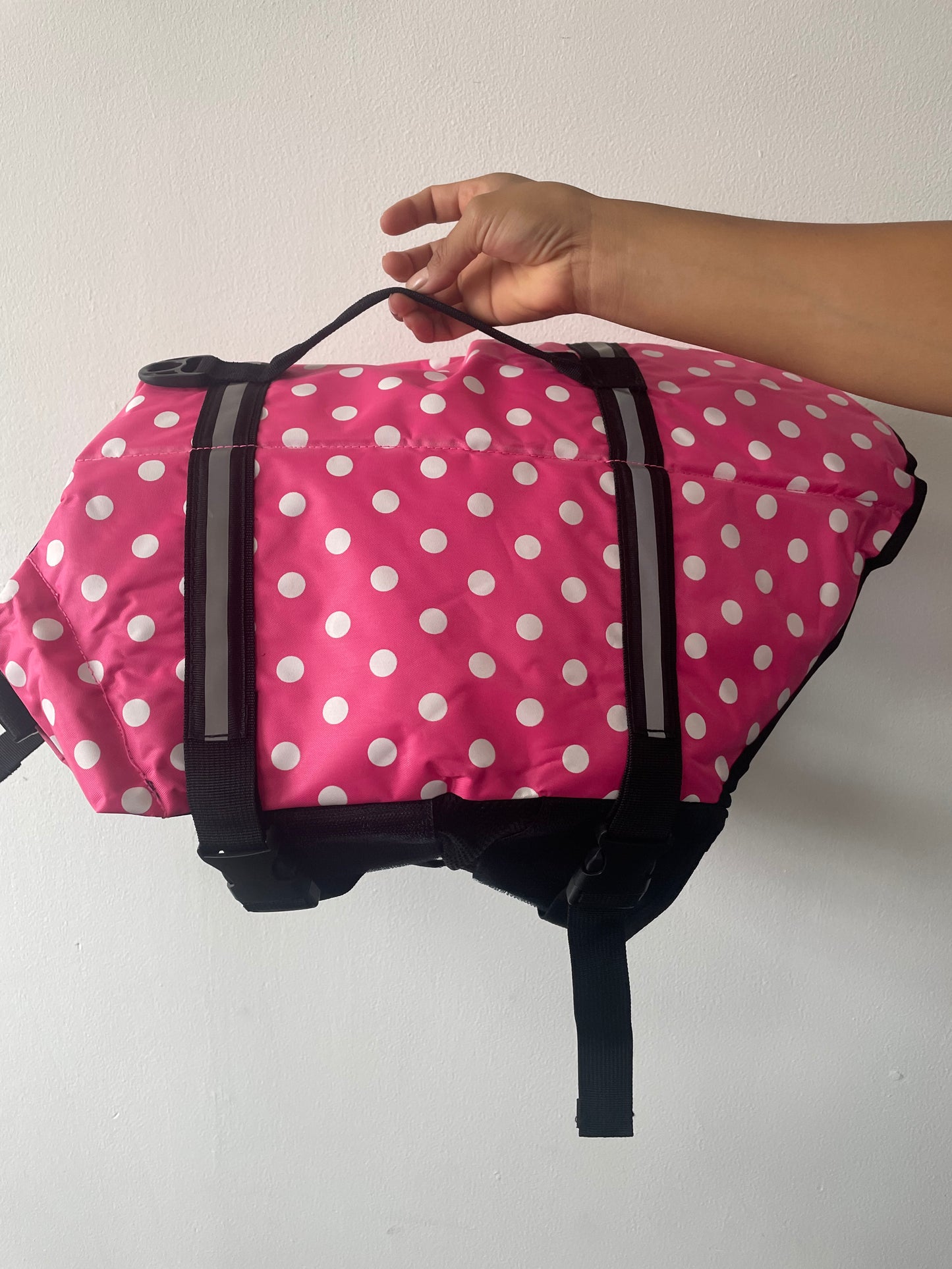 Chaleco salvavidas para perros Dogcheer, chaleco salvavidas para perros Ripstop con rayas reflectantes, chaleco salvavidas ajustable para cachorros para nadar con alta flotabilidad, chaleco de natación para perros(Pink dot-XL).