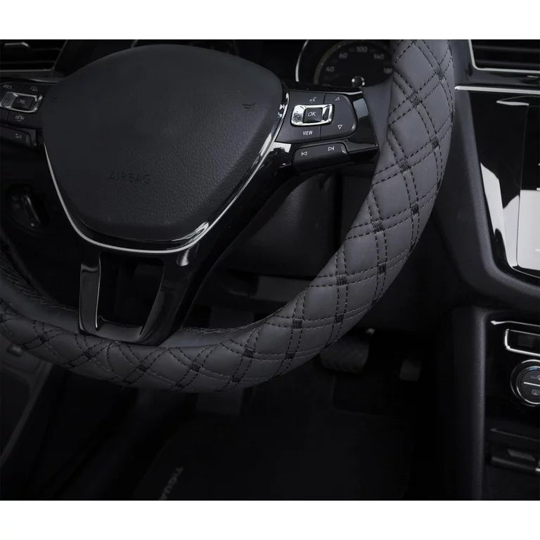 Cubierta del volante del coche Auto Drive 1PC Diamond Quilt Black - Ajuste universal