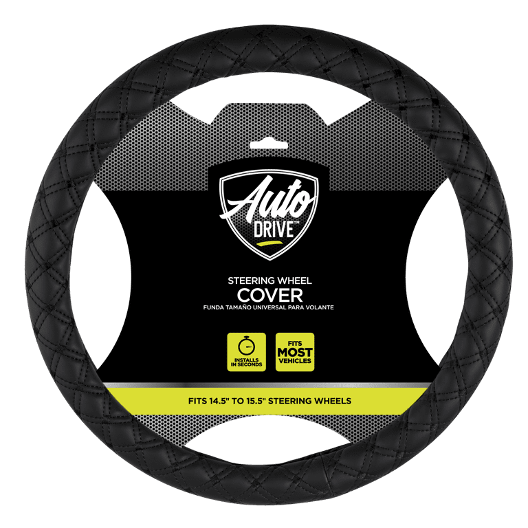 Cubierta del volante del coche Auto Drive 1PC Diamond Quilt Black - Ajuste universal