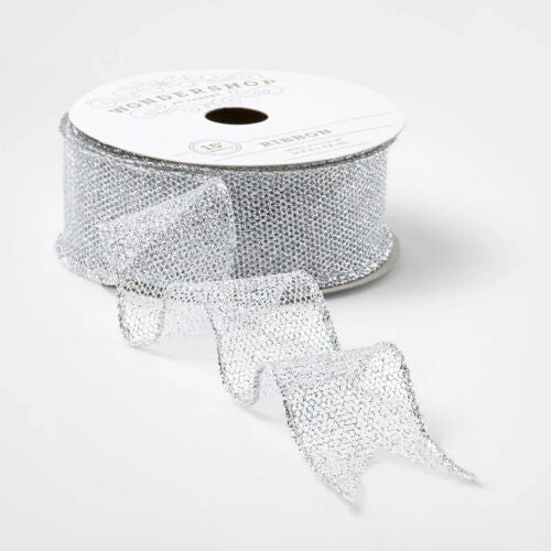 Cinta de tela de malla de 1,5" blanca/plata de 15 pies - Wondershop
