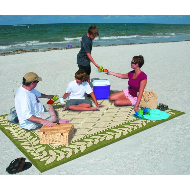 Alfombra / Esteras de patio 9'' x 12'' Estera de patio RV reversible, alfombra interior/exterior, alfombrilla de camping, hoja clásica