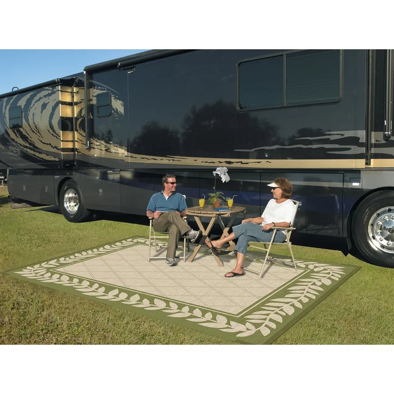 Alfombra / Esteras de patio 9'' x 12'' Estera de patio RV reversible, alfombra interior/exterior, alfombrilla de camping, hoja clásica
