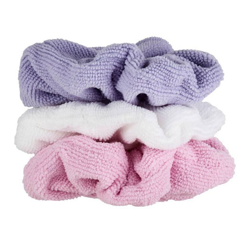 Scrunchies de toalla de microfibra ultra absorbentes Conair - Blanco/Rosa/Púrpura - 3 piezas