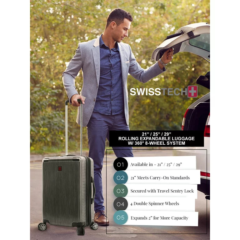 Maleta - Equipaje facturado Swisstech Excursion 25" Expandable Hardside Rolling Spinner - Carbón