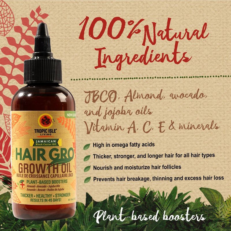 Aceite para el crecimiento del cabello de ricino negro de Tropic Isle Living Jamaican - 4 oz