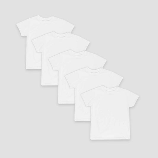 Camiseta de cuello redondo de 5 piezas de Hanes para niños - Blanco- talla 14/16