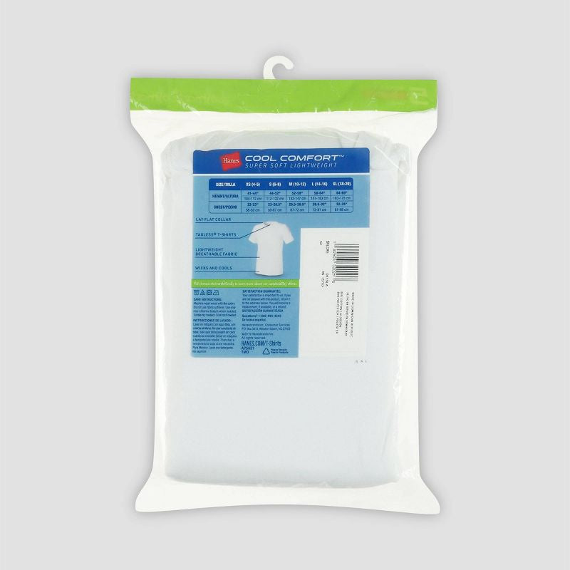 Camiseta de cuello redondo de 5 piezas de Hanes para niños - Blanco- talla 14/16