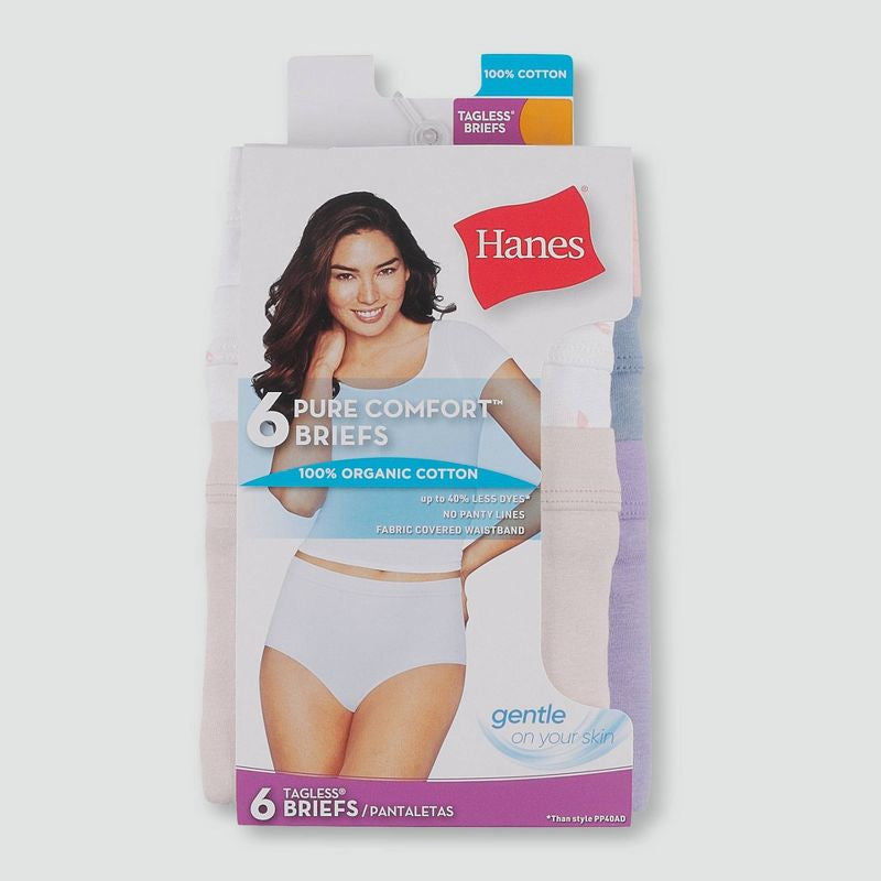 Calzon de algodón orgánico Pure Comfort para mujer Hanes de 6 piezas - Surtidos- talla 8