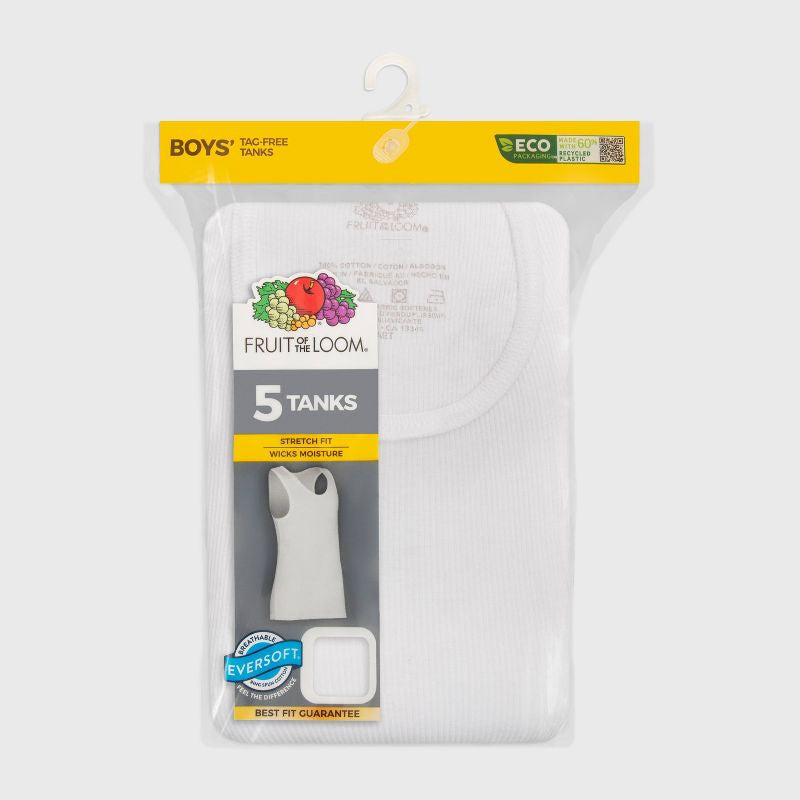 Camiseta sin mangas de 5 piezas de Fruit of the Loom para niños - Blanco- Talla M (10-12)