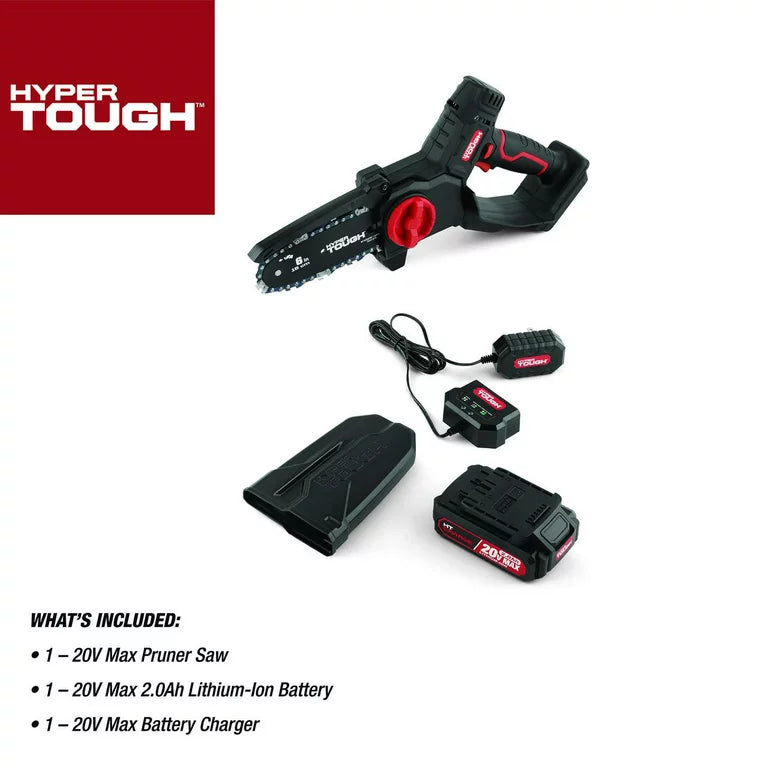 Mini motosierra Hyper Tough de 20 voltios y 6 pulgadas con batería y cargador