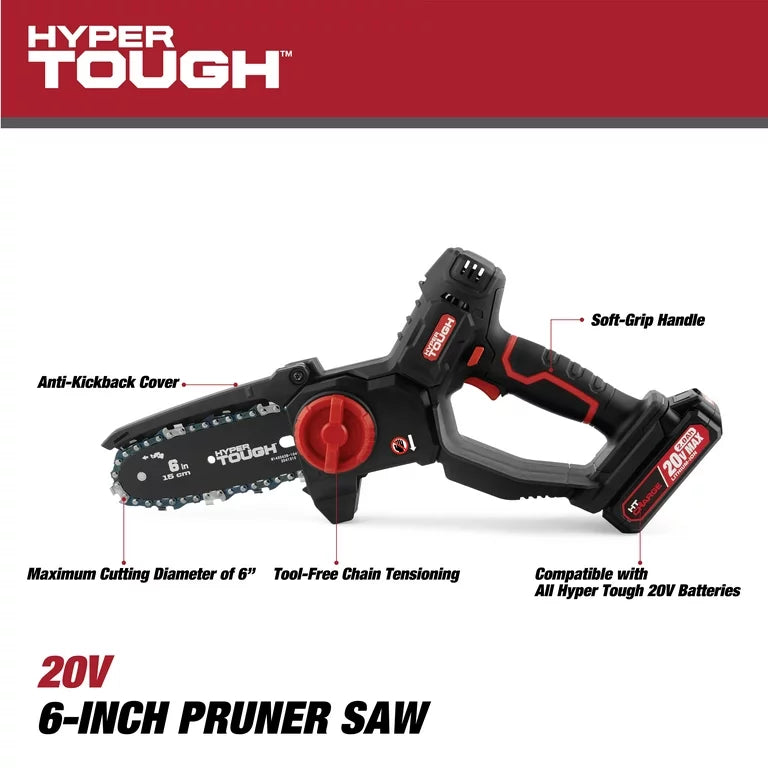 Mini motosierra Hyper Tough de 20 voltios y 6 pulgadas con batería y cargador