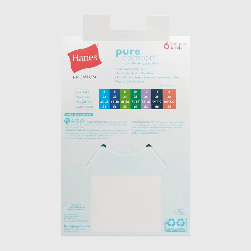 Calzoncillos de microfibra pura de 6 piezas para niñas de Hanes - Los colores pueden variar- talla 12 niña