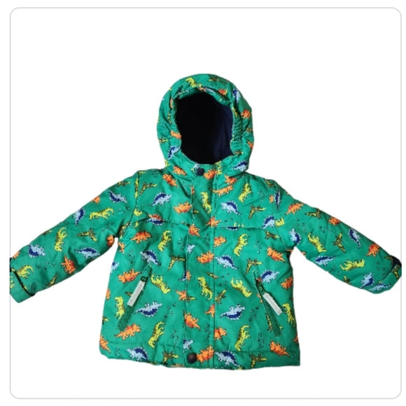 Abrigo Invierno Polar Con Capucha Estampado Dinosaurio Verde Talla 4T
