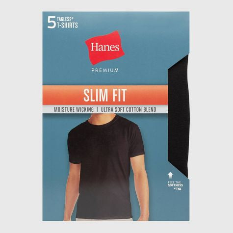 Camiseta Hanes Men's Premium 5pk Slim Fit Crew Neck - Negro- talla L